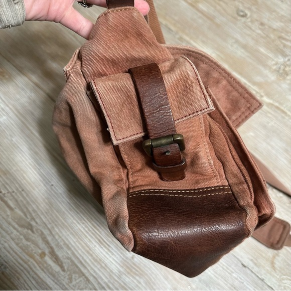 Free People Studded Distressed Canvas Leather Messenger Bag - Picture 9 of 14